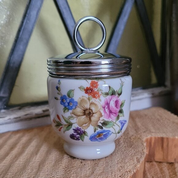 Vintage Porcelain Egg Coddler Royal Worcester Floral Design - Picture 1 of 11